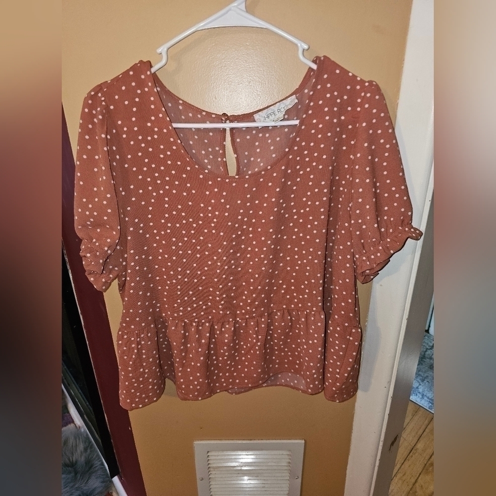 Hippie Rose Polka Ruffle Dot Sheer Top Size XL